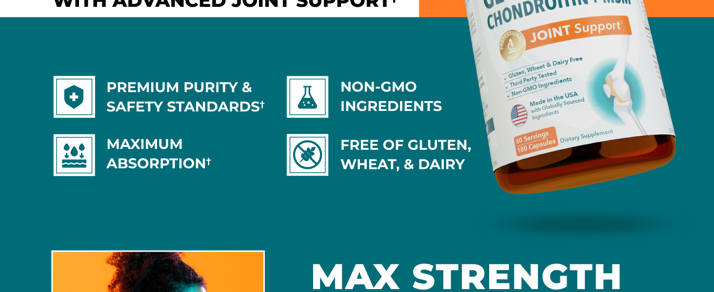 Glucosamine chondroitin msg turmeric ginger joint support supplement for adults women men calcium