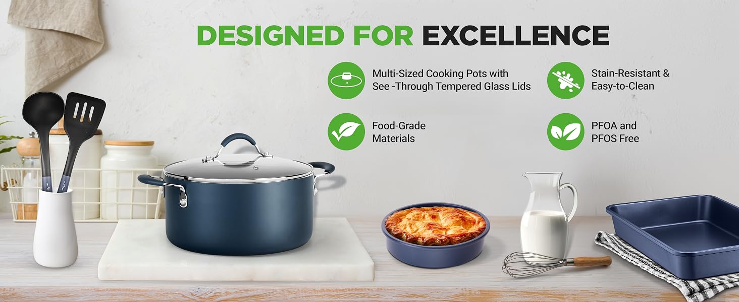 cookware excellence food grade material nonstick pots pans tempered glass lids cooking tools