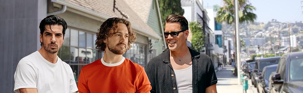 Three models, one with straight hair, one with curly hair, one with wavy hair, all with Clay Pomade