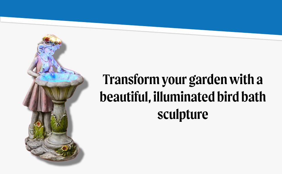 Solar Lighted Girl and Bird Bath Sculpture - Outdoor Garden Accent - Image 4