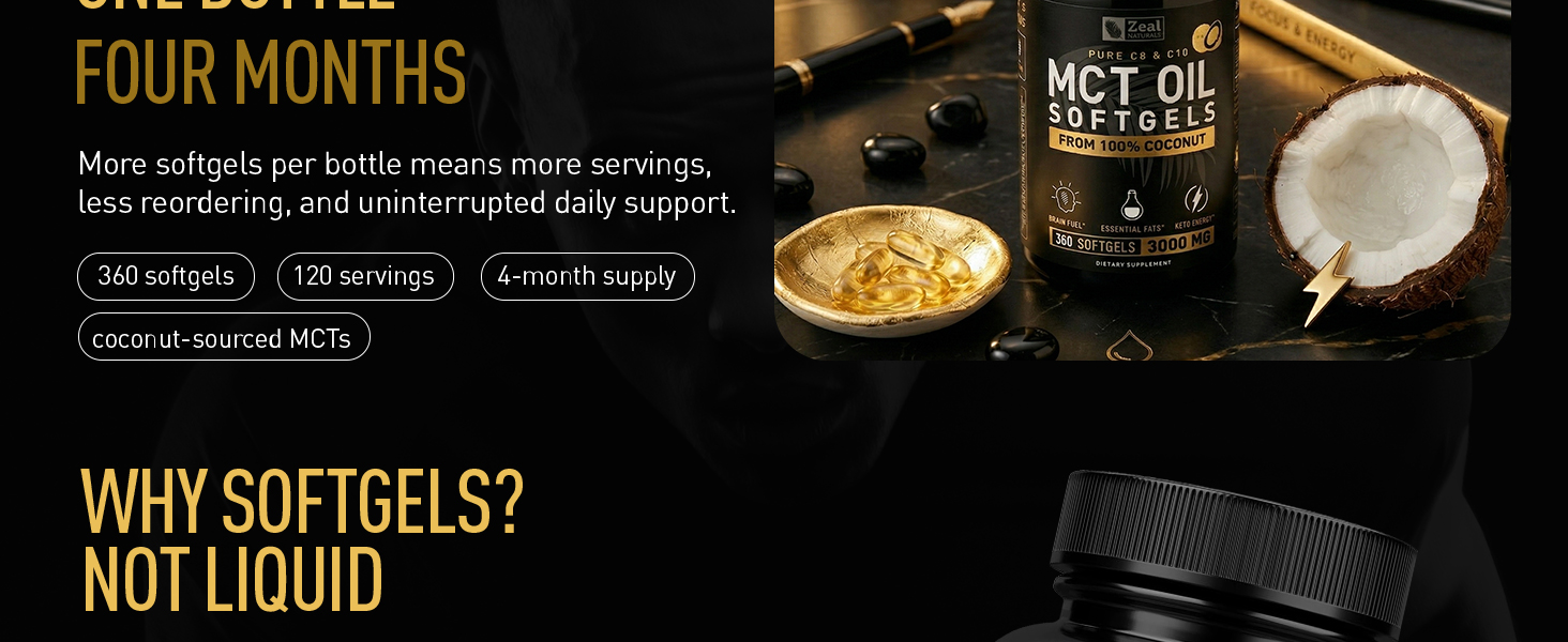pure coconut mct oil supplement with caprylic c8 and capric c10 medium chain triglycerides