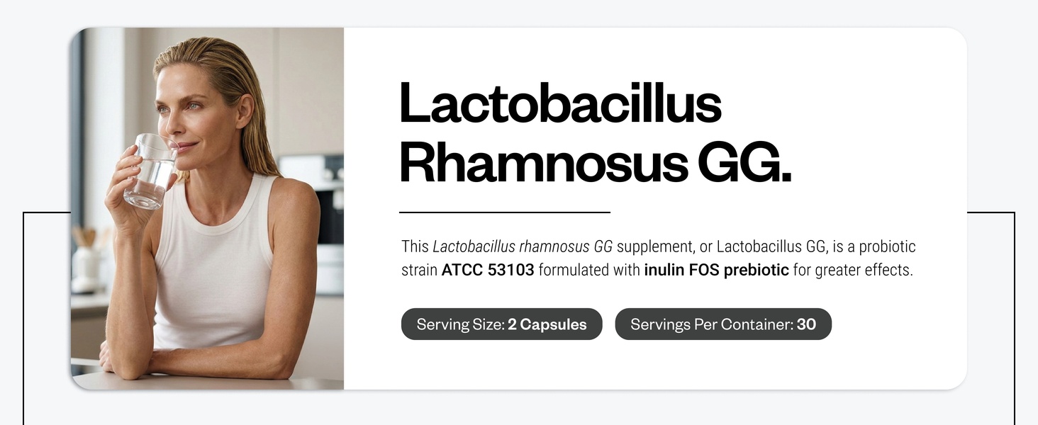 Lactobacillus Rhamnosus GG 10 Billion CFU per Day Pro &amp; Prebiotic Supplement Strain Inulin FOS