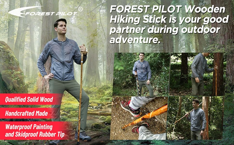 FOREST PILOT Solid Wood Hiking Stick 55 Inches