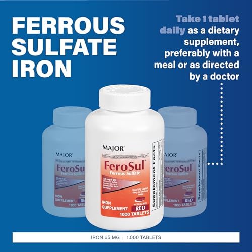 Major FeroSul - Ferrous Sulfate 325 mg Tablets - Iron Supplement for Women and Men - Specially Coated Easy-to-Swallow Tablets - Red - 1000 Count