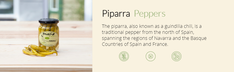 Matiz espana Pipparras Peppers premium selection 100% natural Basque Guindilla Peppers Spain