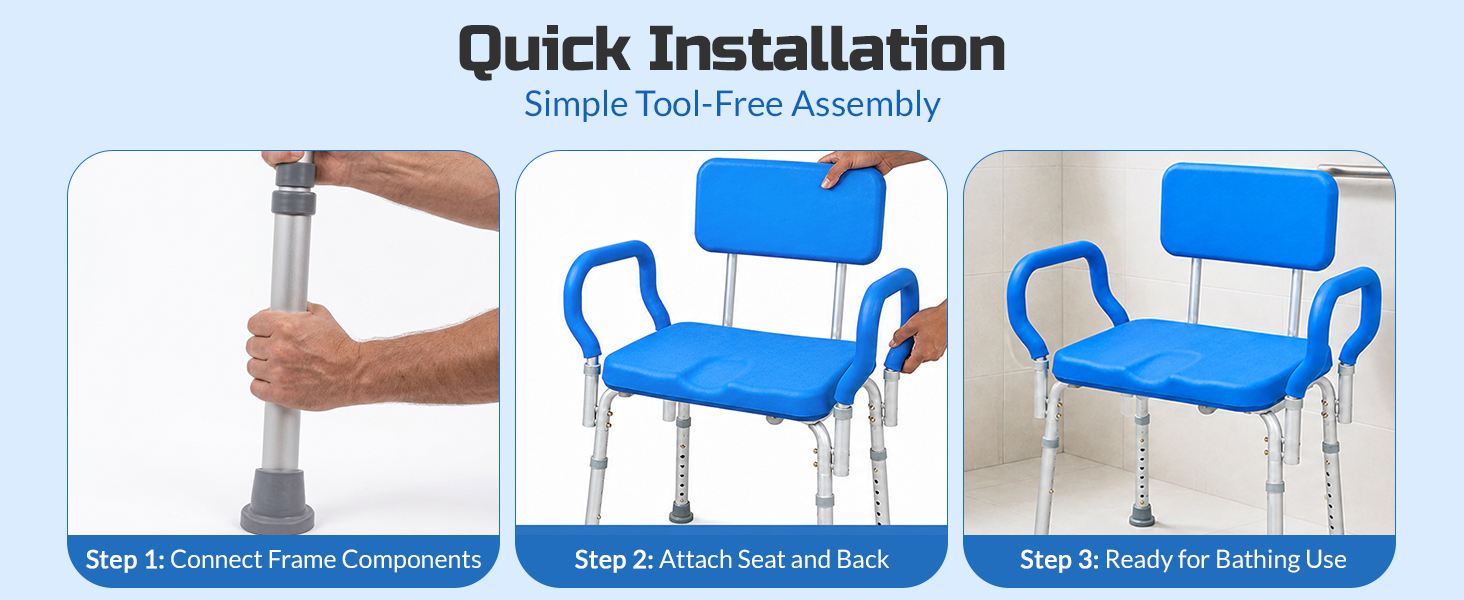 Padded Shower Chair and Bath Chair with Armrests and Back, Comfortable Deluxe Shower Chair