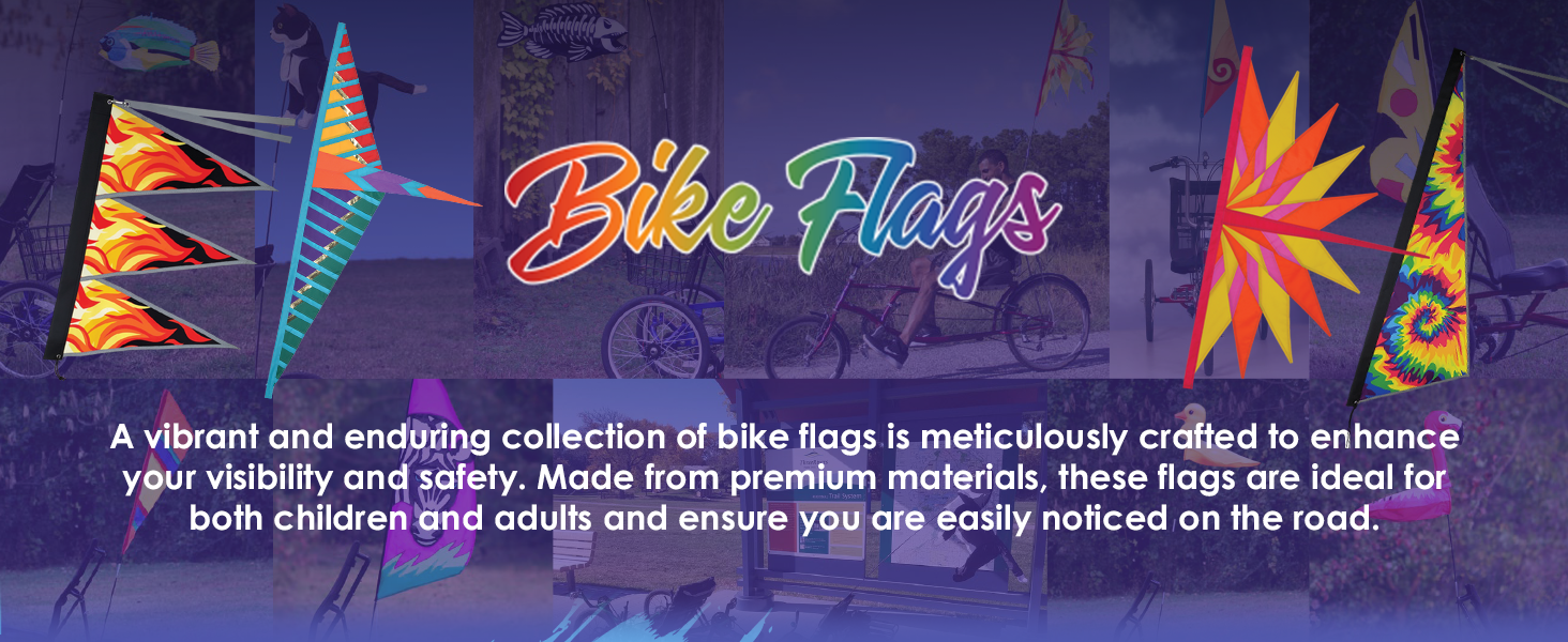 Bike safety flags, vibrant bike flags, road visibility flags, durable cycling flags, bike accessory