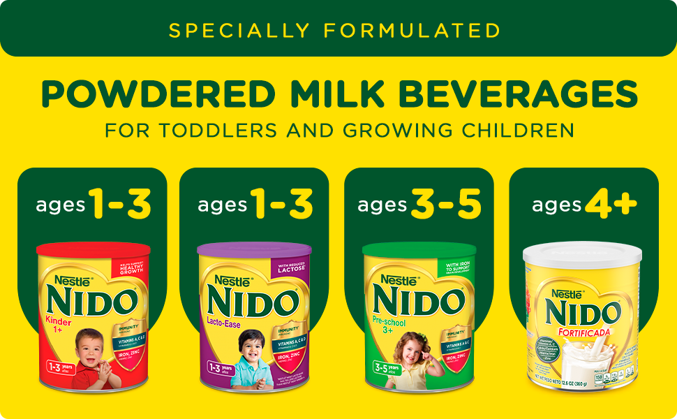 Image displaying all NIDO milk beverages are for toddlers and growing children