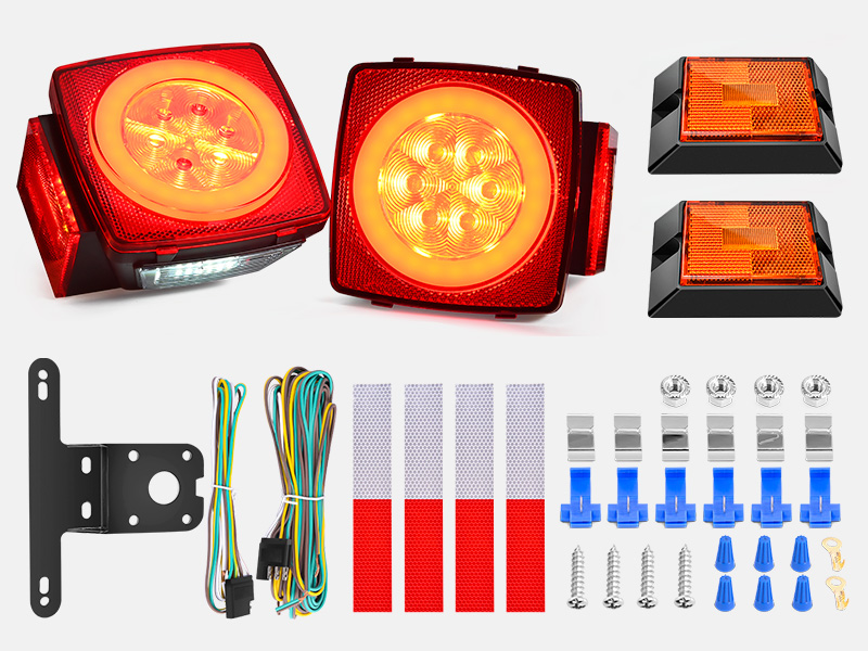 Square LED Trailer Light Kit with halo glow Stop Turn Tail Side Marker License Lamp