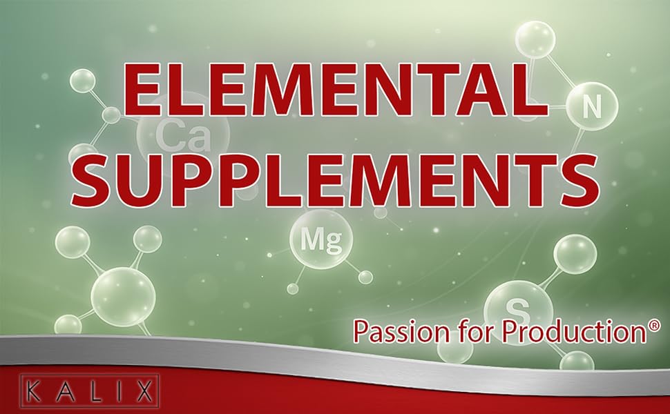 elemental symbols like Calcium, Magnesium, Nitrogen, and Sulfur as plant supplements