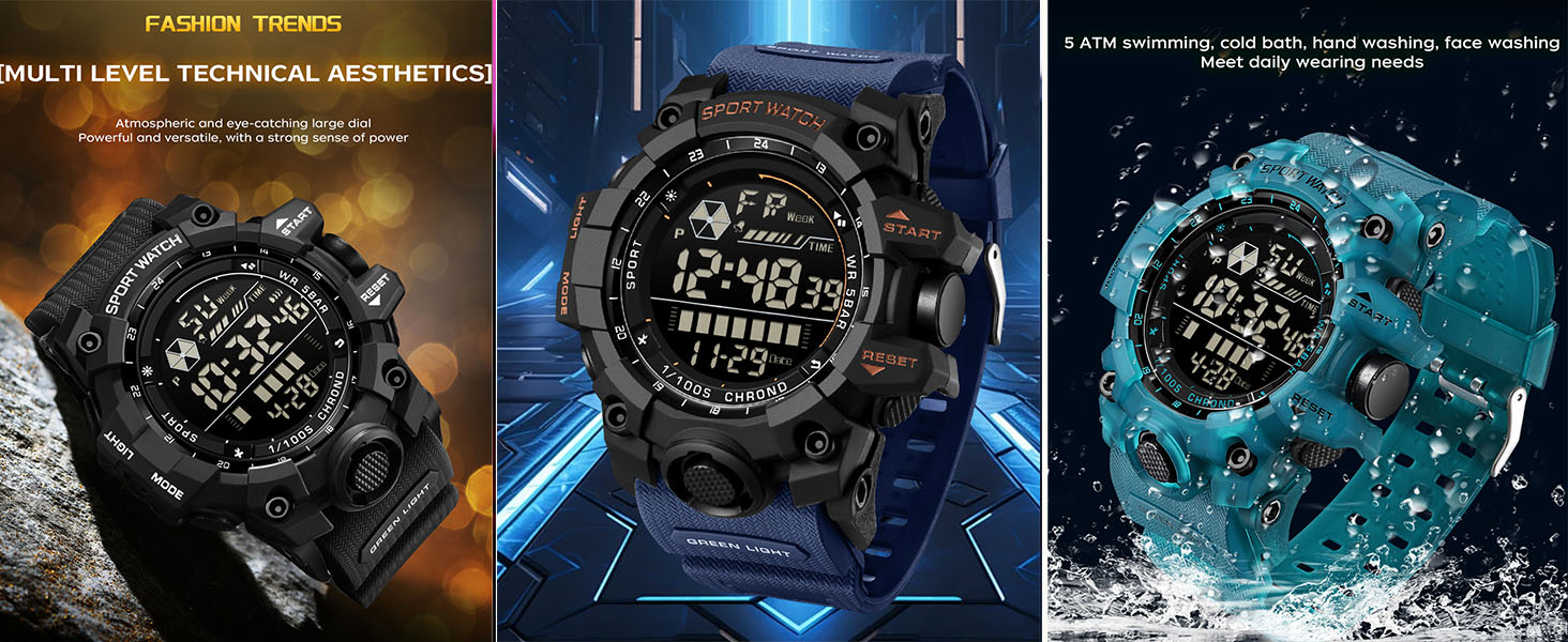 FANMIS Men&amp;amp;#39;s Sports Watches Large Face Military 50M Waterproof Digital Watch