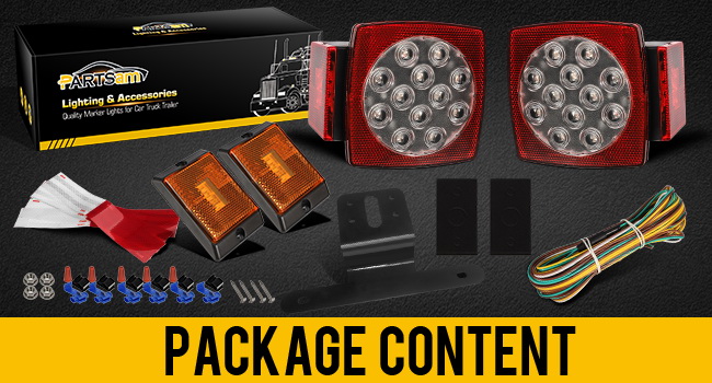 Partsam 12V Waterproof Square LED Trailer Tail Light Kit