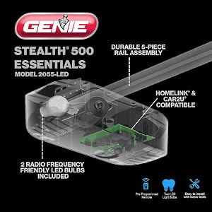 Genie Stealth 500 essentials garage door opener with led light bulbs