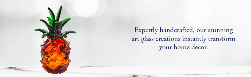 Image of a pineapple glass artwork. Text reads: Transform your home with stunning handcrafted décor.