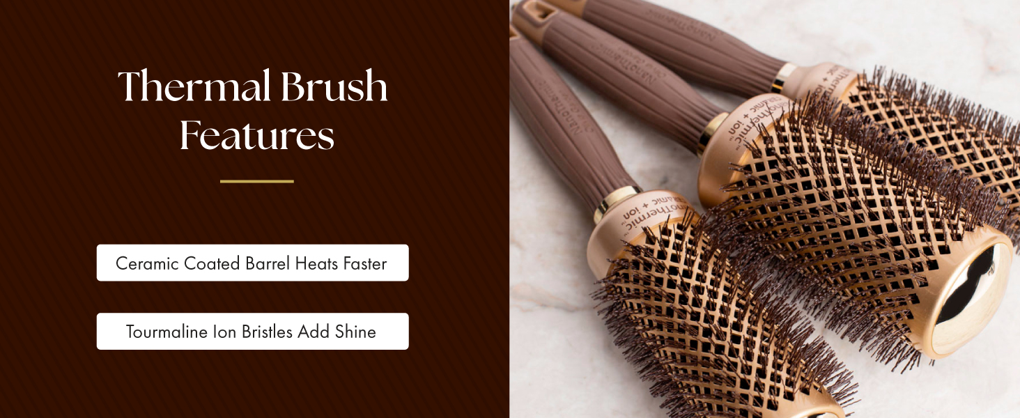 Image of three ion brushes with text reading ceramic coated barrel heats faster.