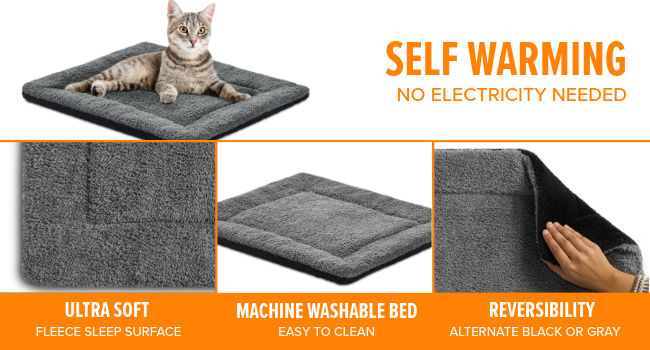 self warming heated bed indoor with soft sleep surface,machine washable, no electricity needed