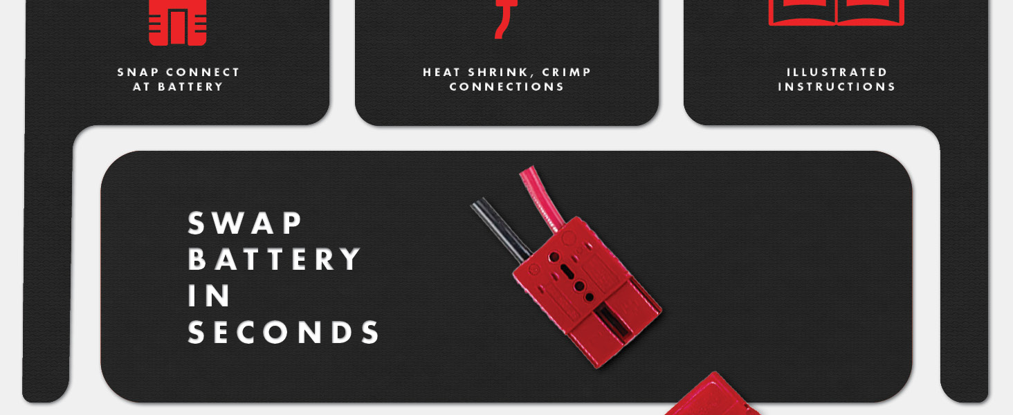 snap connect at battery, no soldering, illustrated instructions