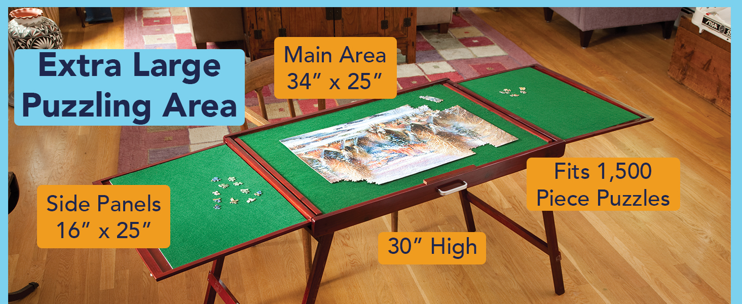 extra large puzzle area fits 1500 piece puzzles