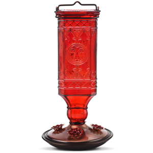 Perky-Pet 24 oz. Red Glass Antique Bottle Hummingbird Feeder