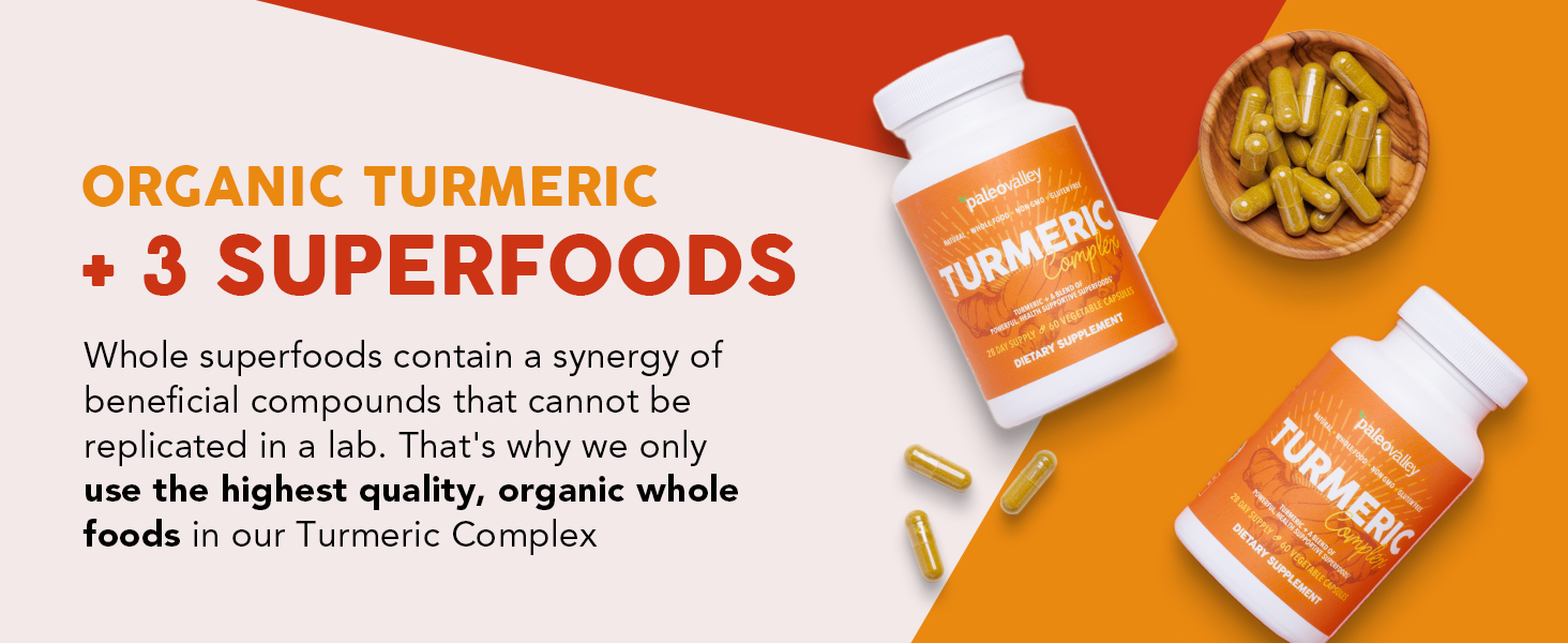 Paleovalley turmeric capsules full spectrum superfood joint muscles digestion inflammation memory