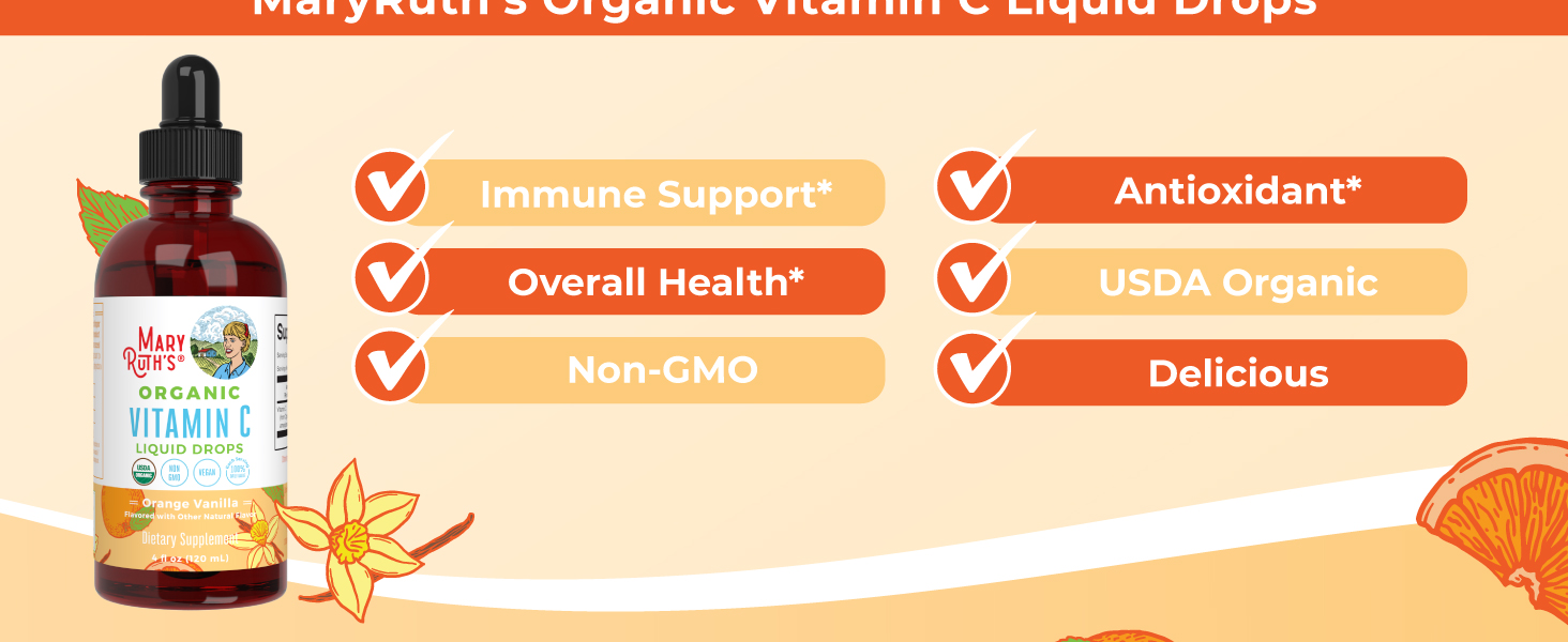 Adult Vitamin C Drops, Orange Vanilla, Org, 4 oz