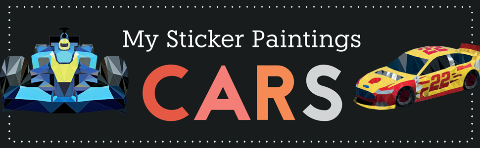 A blue Formula 1 car and a yellow Stock racing car with the text, "My Sticker Paintings Cars"