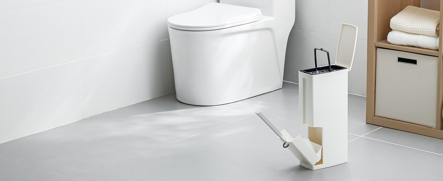 trash can toilet brush lid bathroom RV narrow slim