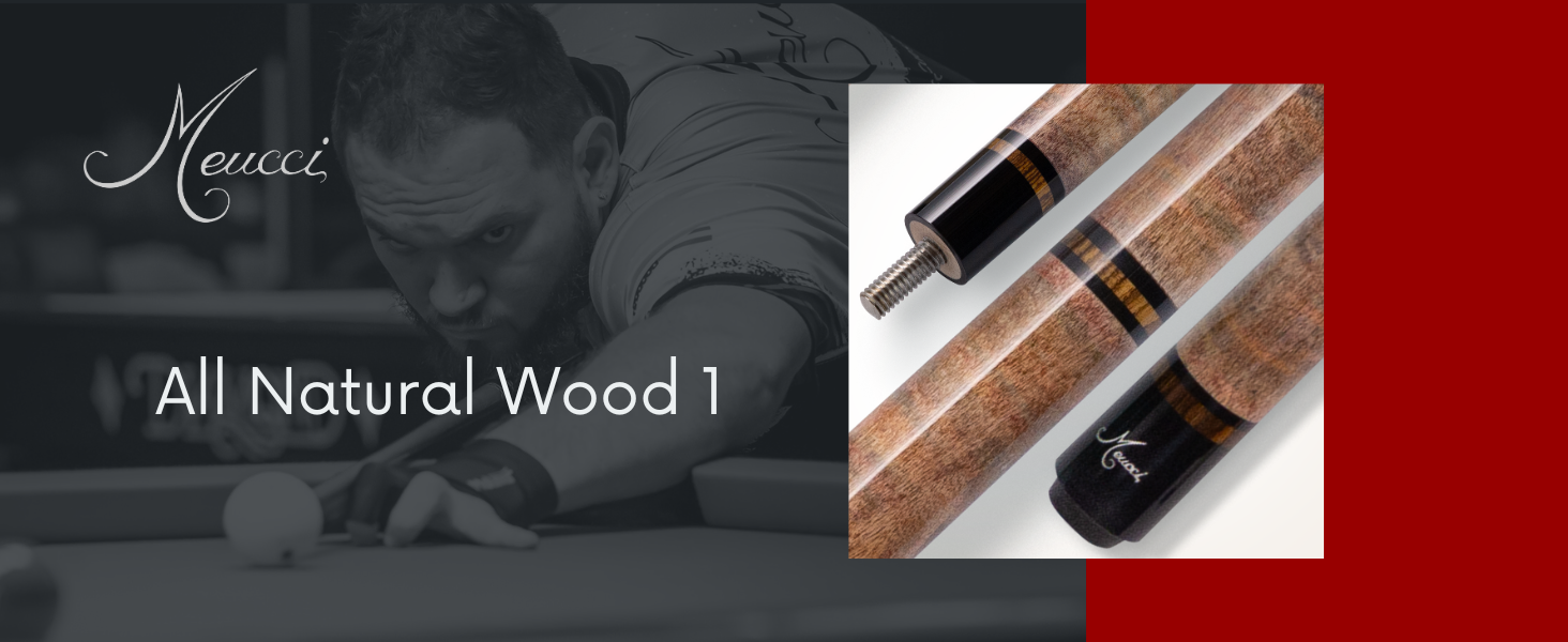 Meucci All Natural Wood Pool Cue with low deflection and solid curly maple handle