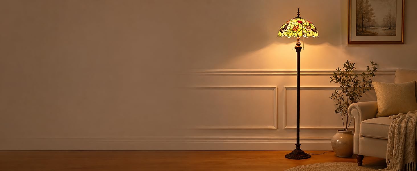 Bieye L11408 Butterfly Tiffany Style Stained Glass Floor Lamp