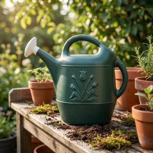 Hunter Green Watering Can with classic embossed tulip design - Heavy Duty.