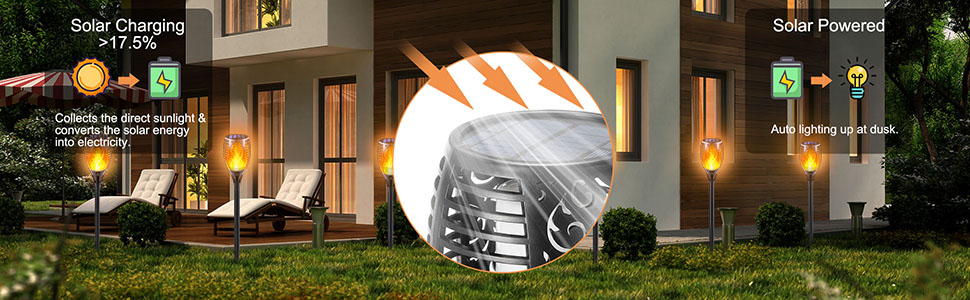 solar light outdoor with flickering flames, solar tiki torches, solar flame lights