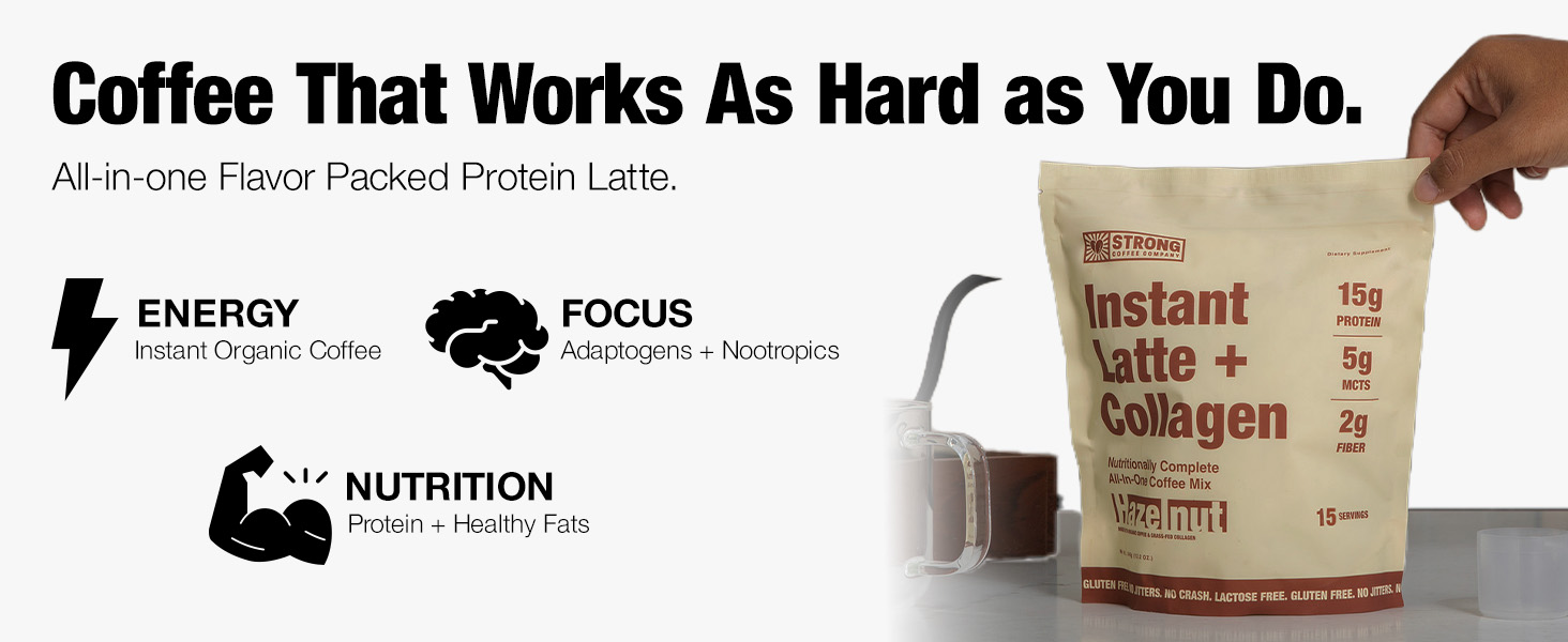 Instant Latte Packets with Protein Coffee Powder, Adaptogens Nootropics Instant coffee
