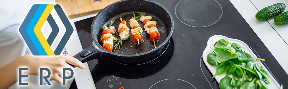 Cooking on a cooktop with ERP logo