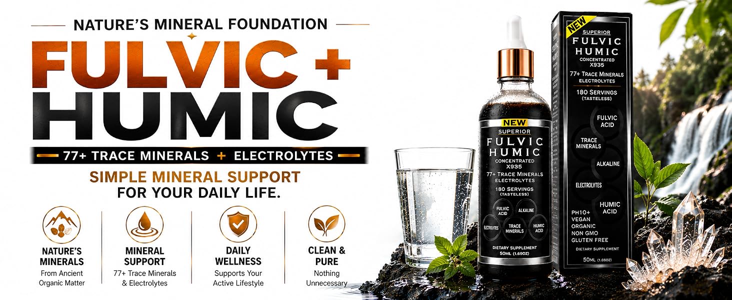 Fulvic acid and humic acid drops with 77+ trace minerals and electrolytes for daily mineral support