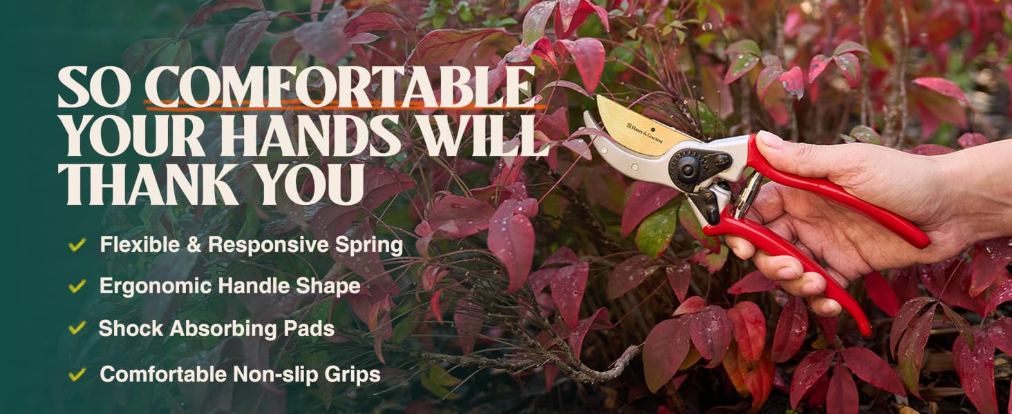 Comfortable bypass garden shears for gardening. Pruners for garden can be used as garden shears