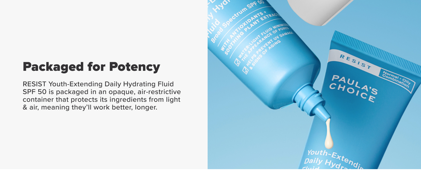 This SPF is packaged for potency with an opaque, air-restrictive tube for max formula protection.