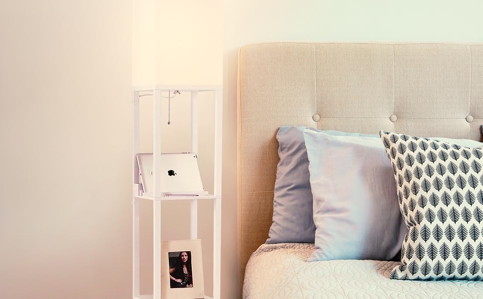 Brightech Maxwell Charging Edition - LED Shelf Floor Lamp for Living Rooms &amp; Bedrooms