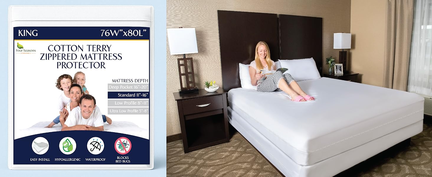 cotton terry cloth Waterproof Bed Bug Zipper Mattress Protector Encasement