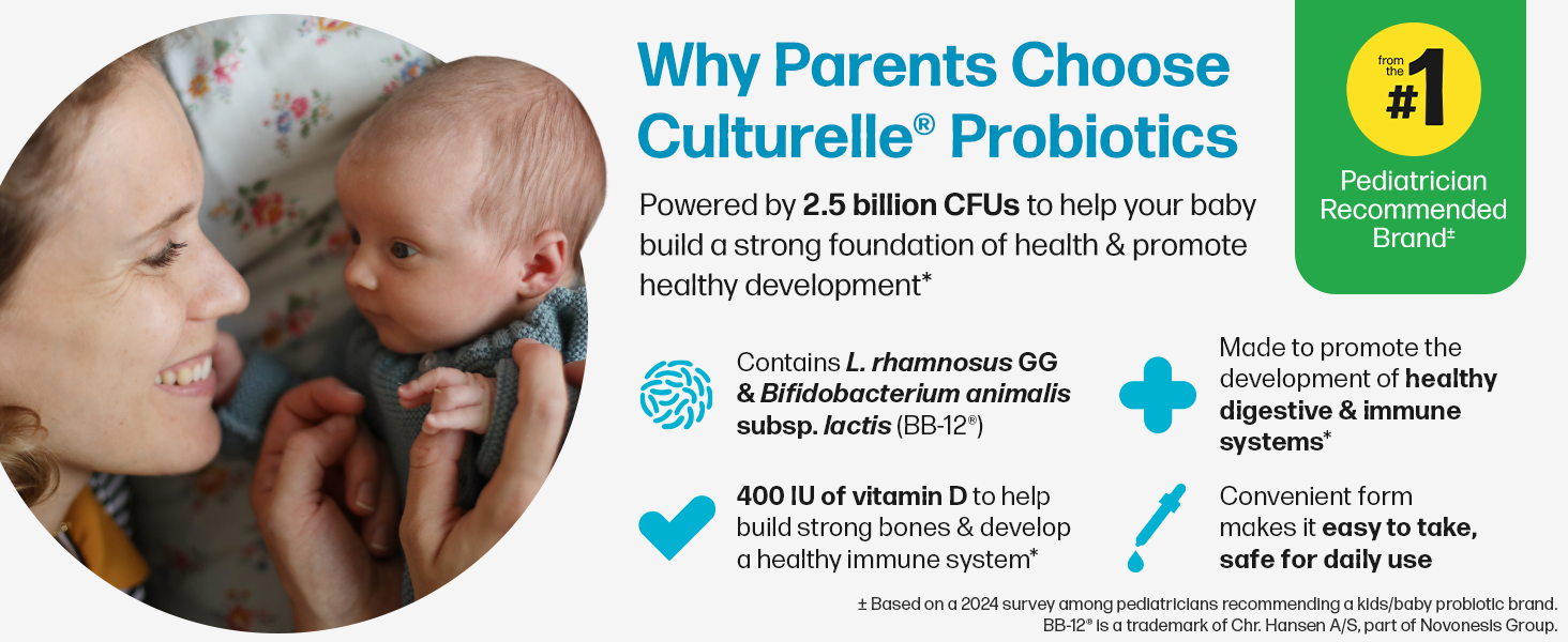 Culturelle Baby Probiotic Drops + Vitamin D, Immune &amp;amp; Digestive Health Support for Babies