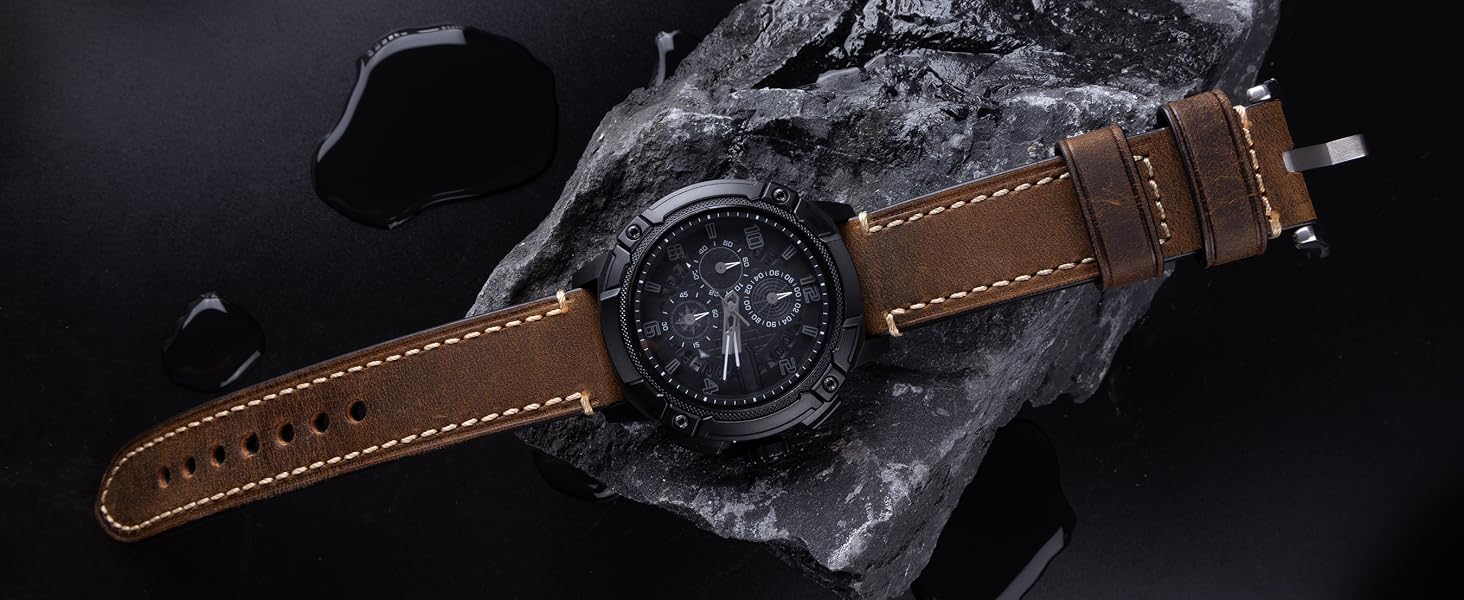 Berfine Thick Vintage Crazy Horse Leather Watch Bands Straps for Panerai for Men 20mm 22mm 24mm