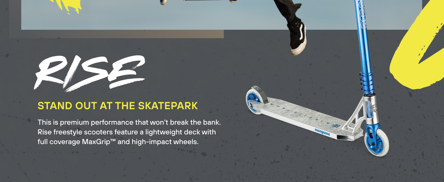 Mongoose Rise Scooter stand out at the skatepark