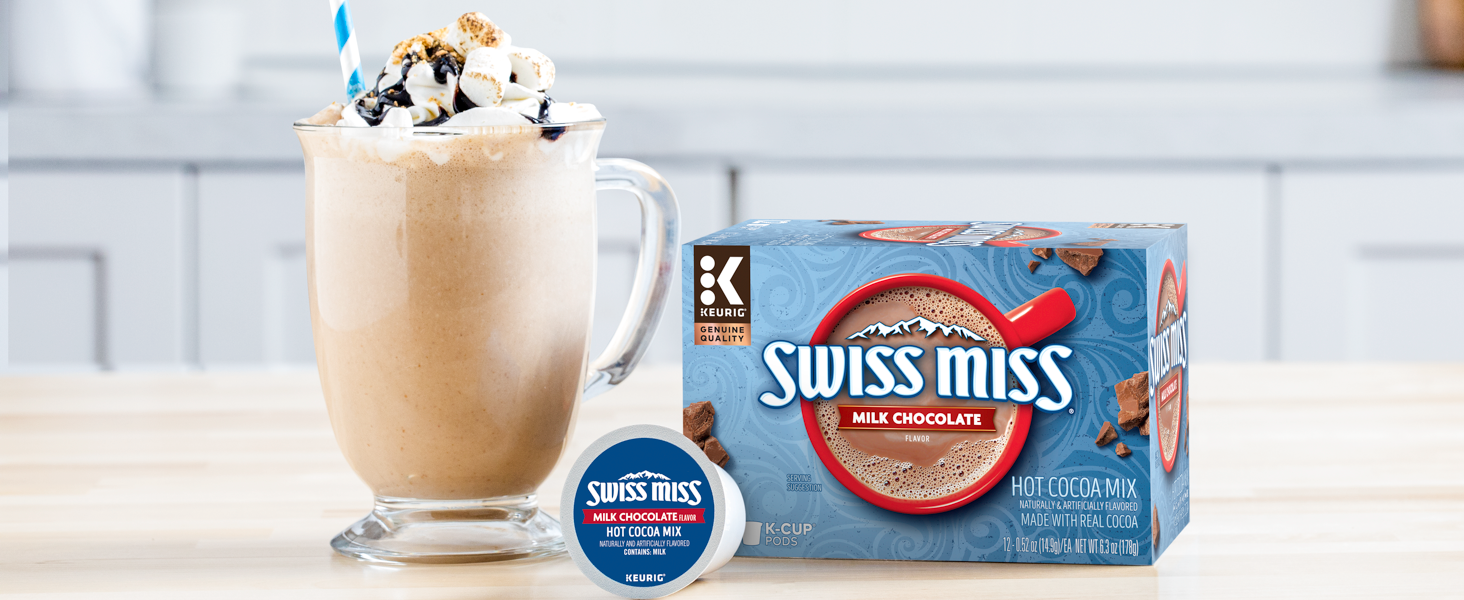 swiss miss keurig k cup pods, kcups, k-cup pods, cocoa, hot cocoa, hot chocolate pods, kuerig, coco