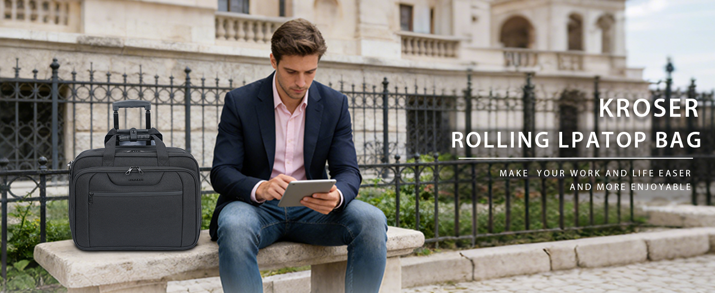 rolling briefcase for men, laptop bag with wheels