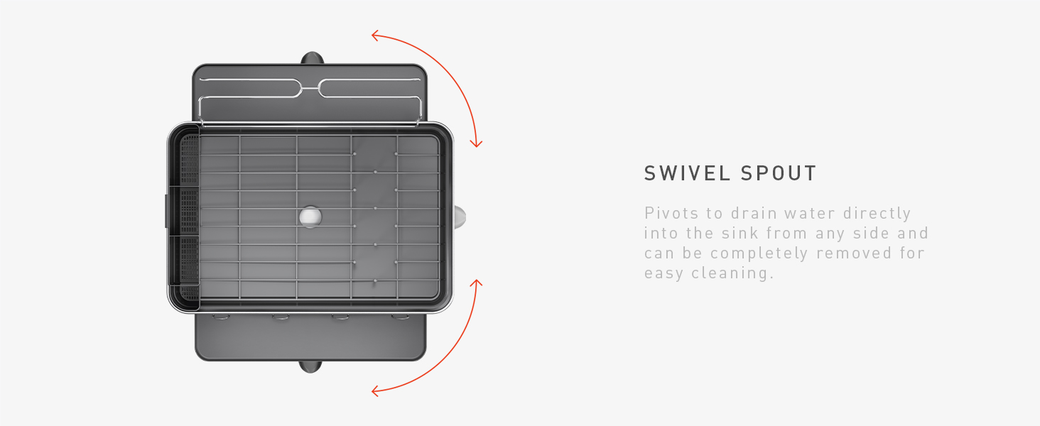 Swivel Spout | Pivots to drain water directly into the sink from any side