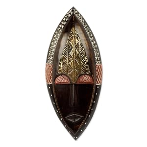 NOVICA Mask, Brown Mask, Wooden, Handmade, Decorative, Home Decor, Wall Art, Wall Decor,Wall Hanging