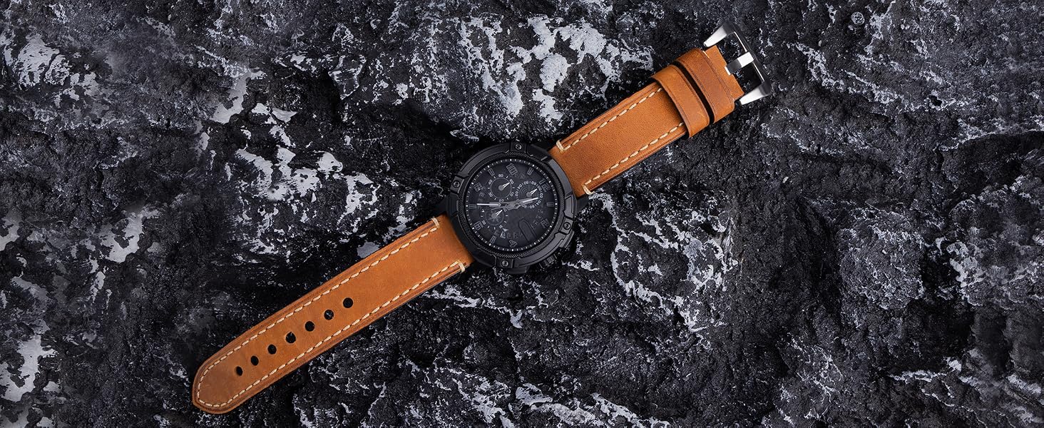 Berfine Thick Vintage Crazy Horse Leather Watch Bands Straps for Panerai for Men 20mm 22mm 24mm