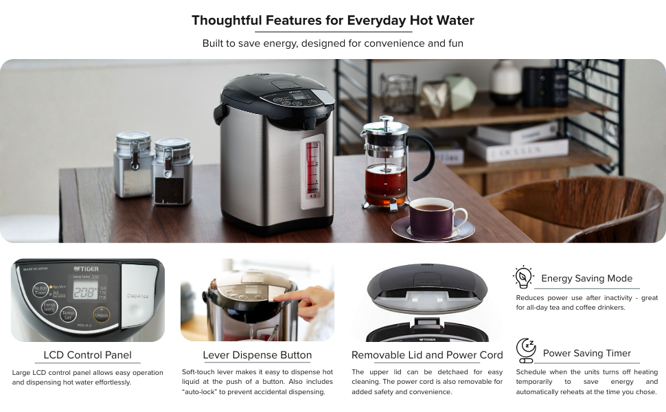 Tiger PDU-A Water Boiler and Warmer Features
