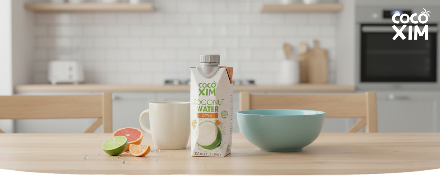 coconut water, citrus drink, natural hydration, post-workout refreshment, low calorie, clean energy
