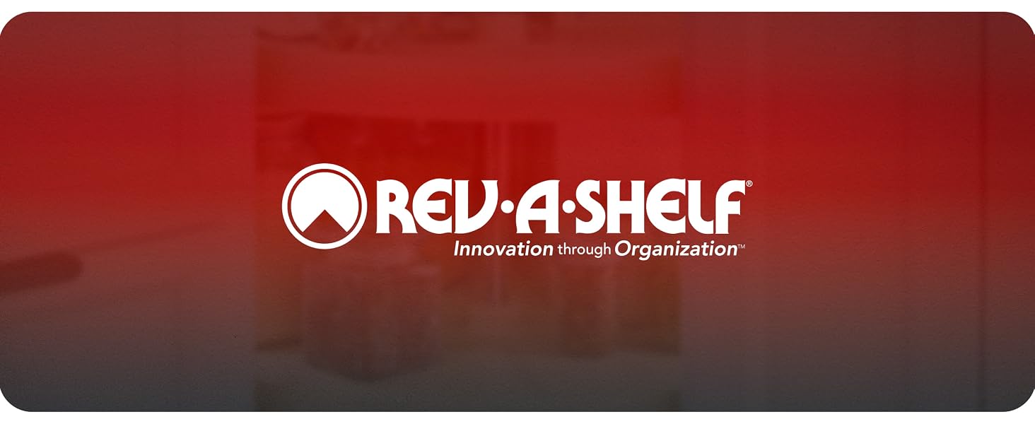 The Rev-A-Shelf brand logo, on a red gradient background. Text reads: Rev-A-Shelf.
