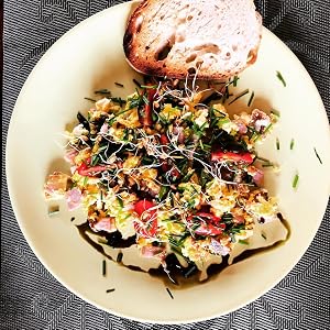 scrambled eggs with podor styrian pumpkin seed oil